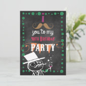 Mustache Chalkboard Birthday Party Kaart (Staand voorkant)