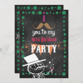 Mustache Chalkboard Birthday Party Kaart (Voorkant / Achterkant)