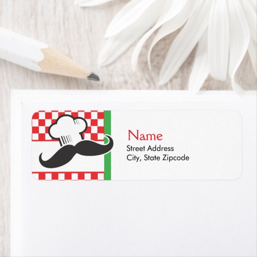 Mustache Chef-adreslabel Etiket (Insitu)