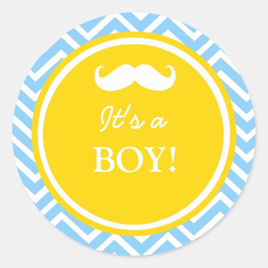Mustache chevron baby jongen douche ronde sticker (Voorkant)