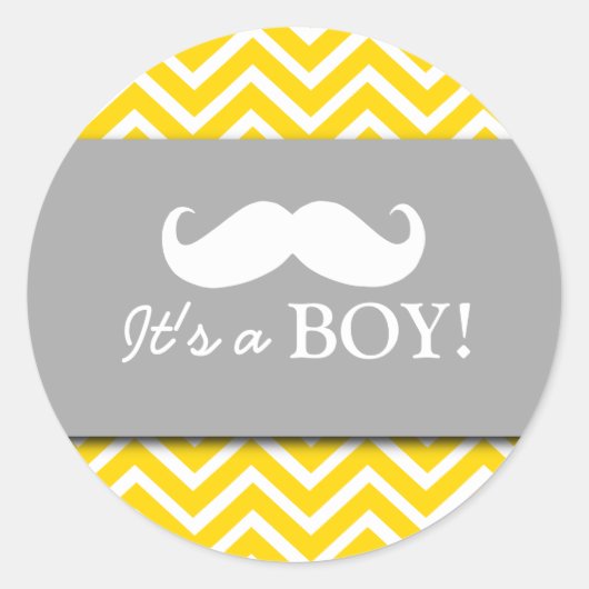 Mustache chevron baby jongen douche ronde sticker (Voorkant)