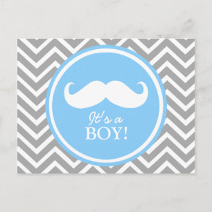Mustache chevron baby jongen douche uitnodiging briefkaart