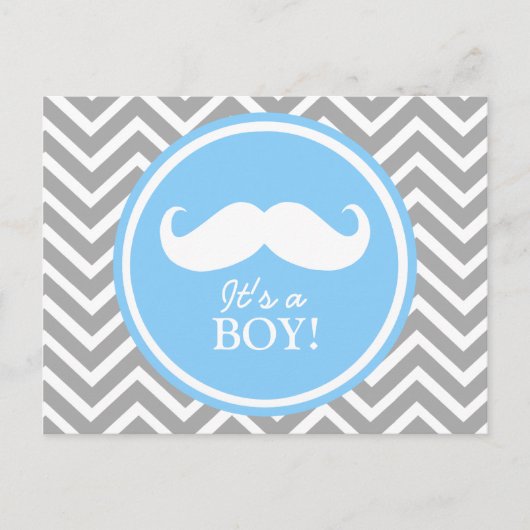 Mustache chevron baby jongen douche uitnodiging briefkaart (Voorkant)
