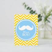 Mustache chevron baby jongen douche uitnodiging briefkaart (Staand voorkant)