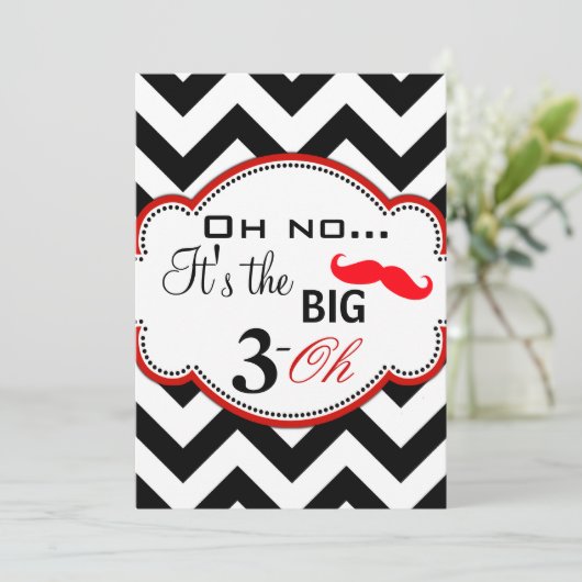 Mustache Chevron Dirty 30 Invite Kaart (Staand voorkant)