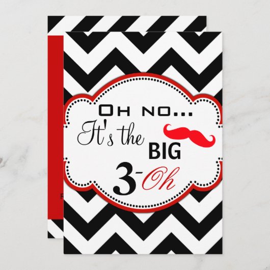 Mustache Chevron Dirty 30 Invite Kaart (Voorkant / Achterkant)
