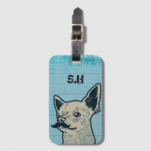 Mustache Chihuahua Graffiti Monogram Bagagelabel (Voorkant (verticaal))