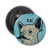 Mustache Chihuahua Graffiti Monogram Button Flesopener (Voorkant)