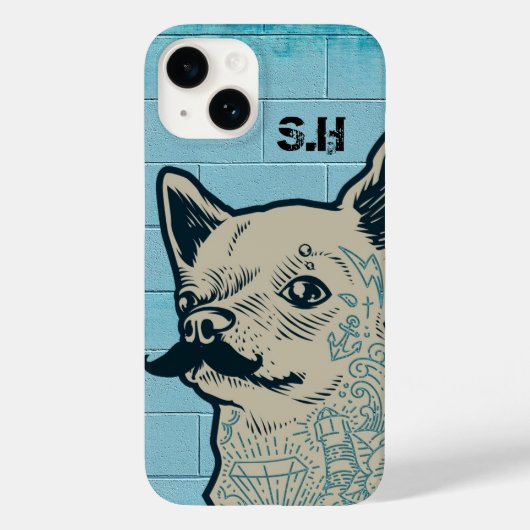 Mustache Chihuahua Graffiti Monogram Case-Mate iPhone Case (Achterkant)