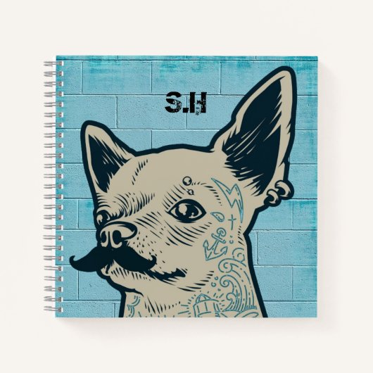 Mustache Chihuahua Graffiti Monogram Notitieboek (Voorkant)