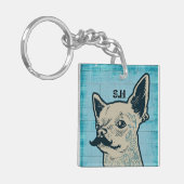 Mustache Chihuahua Graffiti Monogram Sleutelhanger (Voorkant Links)