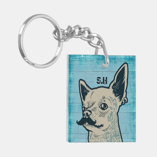 Mustache Chihuahua Graffiti Monogram Sleutelhanger (Voorkant Links)