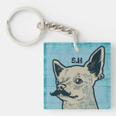 Mustache Chihuahua Graffiti Monogram Sleutelhanger (Voorkant)