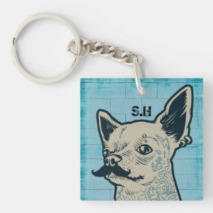 Mustache Chihuahua Graffiti Monogram Sleutelhanger