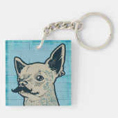 Mustache Chihuahua Graffiti Monogram Sleutelhanger (Achterkant)