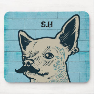 Mustache Chihuahua Graffiti Wall Monogram Muismat