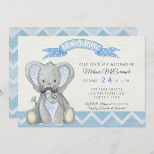 Mustache Cute Baby Elephant Boy Shower Chevron Kaart