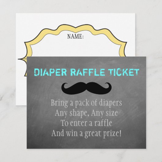 Mustache Diaper Raffle Ticket Informatiekaartje (Voorkant / Achterkant)