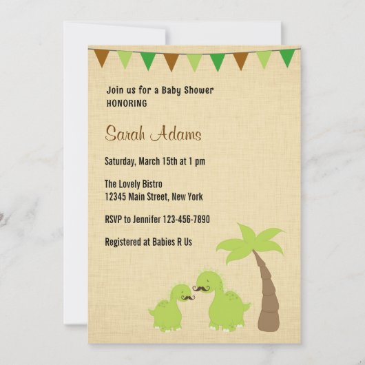 Mustache Dinosaur Theme Baby shower Uitnodiging (Voorkant)