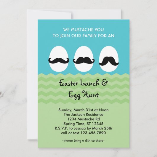 Mustache Easter Eggs Invitation Kaart (Voorkant)
