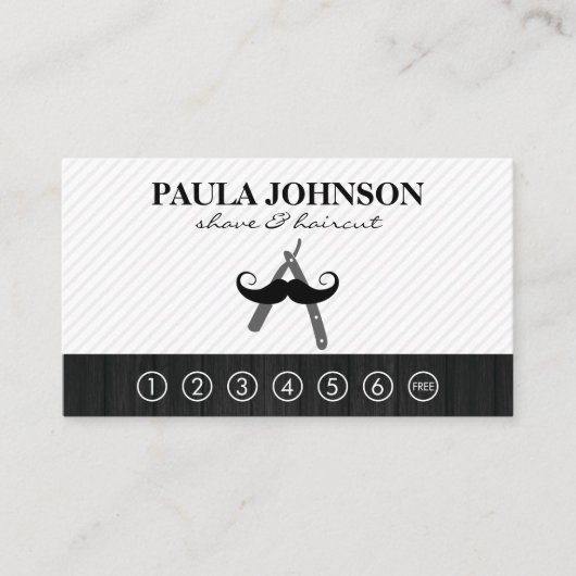 Mustache en Barber Blade Punch Card Visitekaartje (Voorkant)