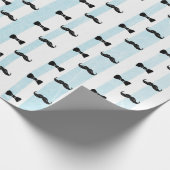 Mustache en Bow Stropdas Blauw en Wit Gestreept Ca Cadeaupapier (Hoek)