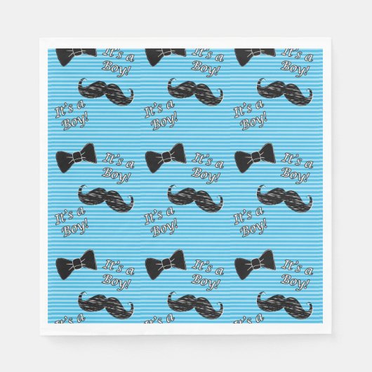 Mustache en Bowtie Blue Party Luncheon Napkins Servet (Voorkant)