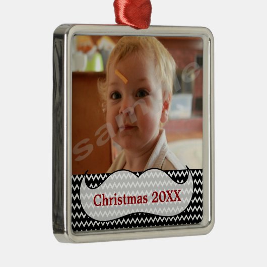 Mustache en Chevron Photo Ornament (Rechts)