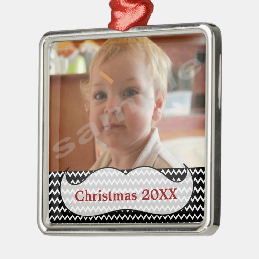 Mustache en Chevron Photo Ornament (Links)