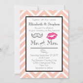 Mustache en Lippen Bruiloft Uitnodigen op Perzik C Kaart (Voorkant)