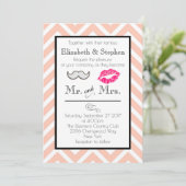 Mustache en Lippen Bruiloft Uitnodigen op Perzik C Kaart (Staand voorkant)