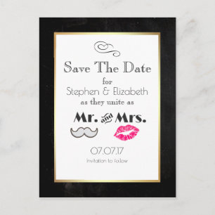 Mustache en lippen Mr en Mrs Save the Date Aankondigingskaart