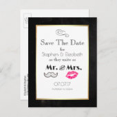 Mustache en lippen Mr en Mrs Save the Date Aankondigingskaart (Voorkant / Achterkant)