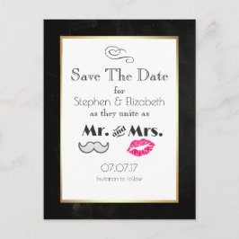 Mustache en lippen Mr en Mrs Save the Date Aankondigingskaart