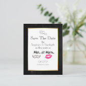 Mustache en lippen Mr en Mrs Save the Date Aankondigingskaart (Staand voorkant)