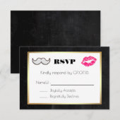Mustache en Lips Black en Gold Wedding RSVP (Voorkant / Achterkant)