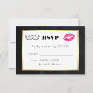 Mustache en Lips Black en Gold Wedding RSVP