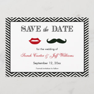 Mustache en Lips Chevron Sla de datumkaarten op Save The Date