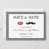 Mustache en Lips Chevron Sla de datumkaarten op Save The Date (Voorkant)