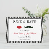 Mustache en Lips Chevron Sla de datumkaarten op Save The Date (Staand voorkant)