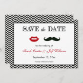 Mustache en Lips Chevron Sla de datumkaarten op Save The Date (Voorkant / Achterkant)