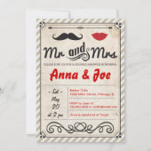 Mustache en Lips Couples Shower Invitation Kaart (Voorkant)