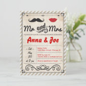 Mustache en Lips Couples Shower Invitation Kaart (Staand voorkant)