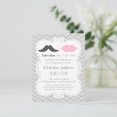 Mustache en Lips Grey Gender onthullen Baby shower Kaart (Staand voorkant)