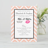 Mustache en Lips Mr en Mrs Peach Wedding Kaart (Staand voorkant)