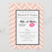 Mustache en Lips Mr en Mrs Peach Wedding Kaart (Voorkant / Achterkant)