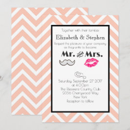 Mustache en Lips Mr en Mrs Peach Wedding Kaart