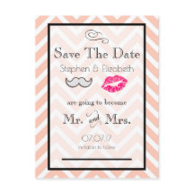 Mustache en Lips Peach Chevron Save the Date