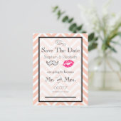Mustache en Lips Peach Chevron Save the Date Aankondigingskaart (Staand voorkant)