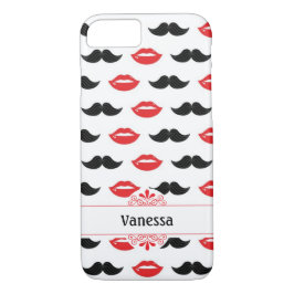 Mustache en Lips Red & Black Pattern Case-Mate iPhone Case